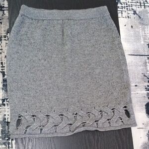 Blush Gray Knit Pencil Skirt with Braided Hem Detail